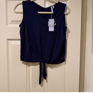Good Luck Girl Blue Sleeveless Tie Front Tank Top Size NWOT